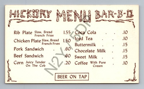 Vintage hickory bar menu - hickory,